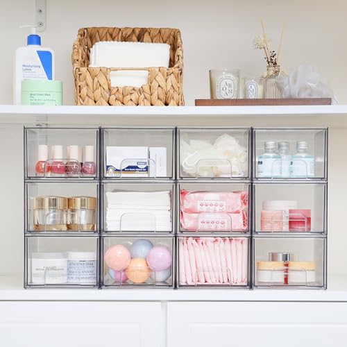 Vtopmart 4 Pack Clear Stackable Storage Drawers for Bathroom Makeup Organizer D5159