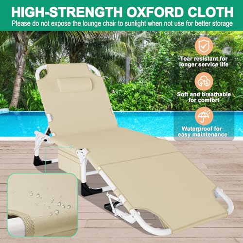 Portable Folding Camping Cot, Adjustable Reclining Chaise with Pillow U54731
