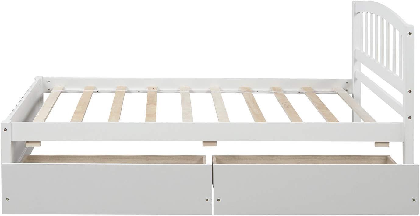 White Double Bed Frame with Storage Drawers and Headboard A3646