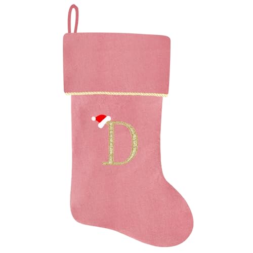 20 Inches Initial Monogram Blue Velvet Christmas Stocking with Gold Trim U394