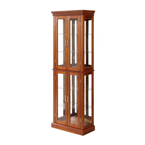 Curio Cabinet Lighted with Adjustable Shelves, Wooden Display Case, Cherry O913