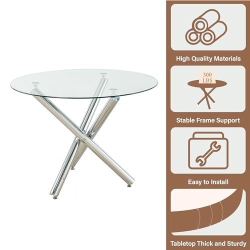 Round Glass Dining Table Set for 4 with Clear Acrylic Chairs N7123