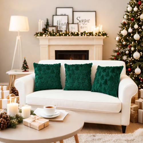 Christmas Throw Pillow Covers 18x18 Set of 2 Plush Green Tree Z112