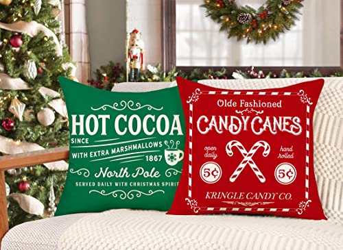 Farmhouse Christmas Pillow Covers 18x18 Set of 4 Red White Rustic Cushion Cases D219
