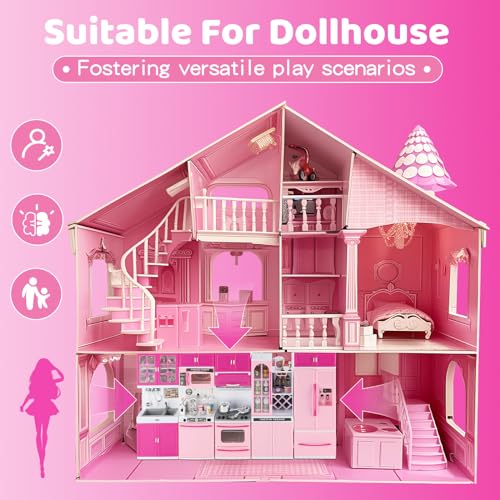 Pink Kitchen Toys with Lights Sounds for Kids Ages 4-8 I936392