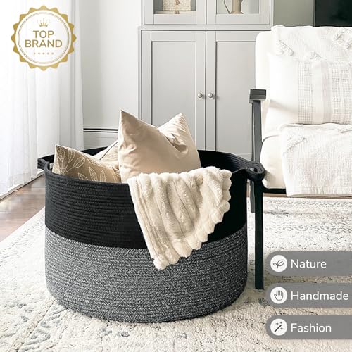 INDRESSME Large Cotton Rope Storage Basket with Handles, 90L Grey R37552