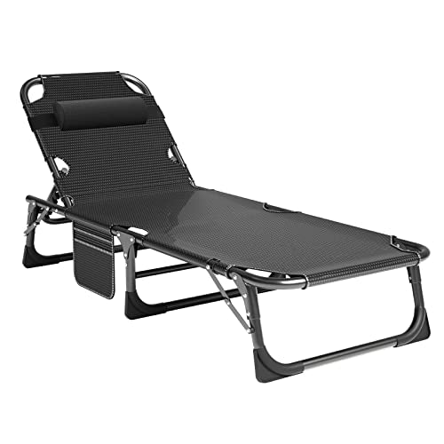Portable Folding Camping Cot, Adjustable Reclining Chaise with Pillow U54731