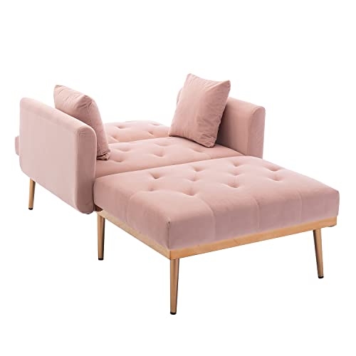 Velvet Chaise Lounge Chair with Adjustable Backrest, Beige E903
