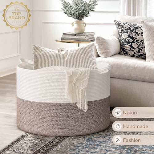 INDRESSME Large Cotton Rope Storage Basket with Handles, 90L Grey R37552