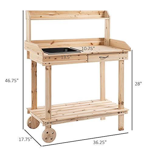 Outsunny 36" Wooden Potting Bench Work Table with Sink and Storage, Brown O683