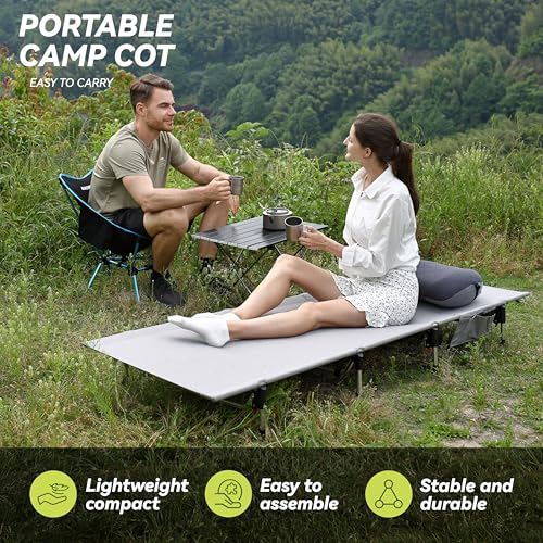 MARCHWAY Lightweight Folding Tent Camping Cot Bed with Lever Lock, Portable, 330Lbs (Black) R945221