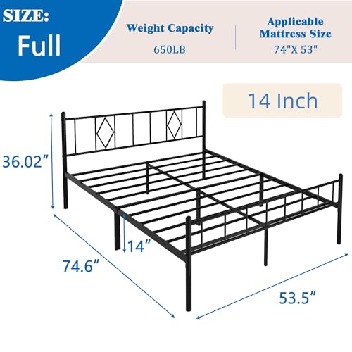 Full Size Metal Platform Bed Frame with Headboard, Black U138819