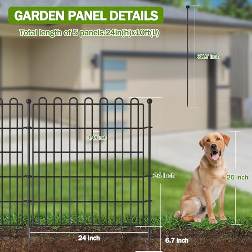 Decorative Metal Garden Fence for Yard, 32in H x 23.6ft L, Animal Barrier K800603