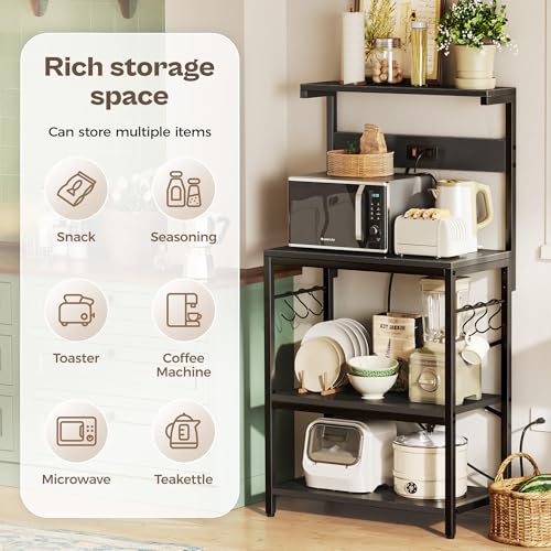 SUPERJARE Kitchen Bakers Rack with Power Outlet, Coffee Bar Table, Rustic Brown W637