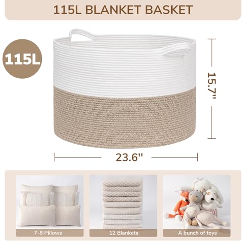 INDRESSME Large Cotton Rope Storage Basket with Handles, 90L Grey R37552