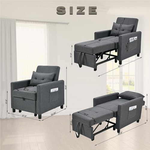Sofa Bed Sleeper Couch with Pullout Bed 3-in-1 Convertible Chair, Deep Blue R293880