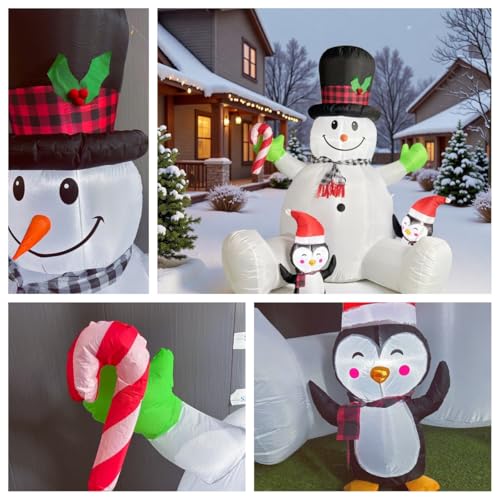 7 FT Inflatable Snowman with Penguins and LED Lights for Christmas Yard Decor F9702