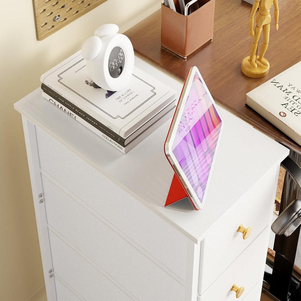 Fixwal Narrow Storage Cabinet with 4 Drawers, White, Steel Frame J10025