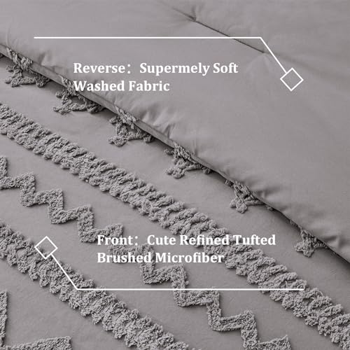 Boho Comforter Set King, White Ivory Fluffy 3 PCS Bedding O7580