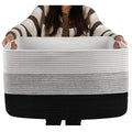 OIAHOMY Large Rectangle Woven Blanket Basket with Handle, Gradient Blue B58762