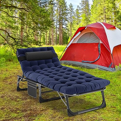 Portable Folding Camping Cot, Adjustable Reclining Chaise with Pillow U54731