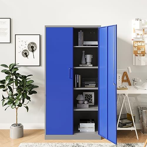 Metal Storage Cabinet with Doors and Shelves, 71" Locking Steel, White L799