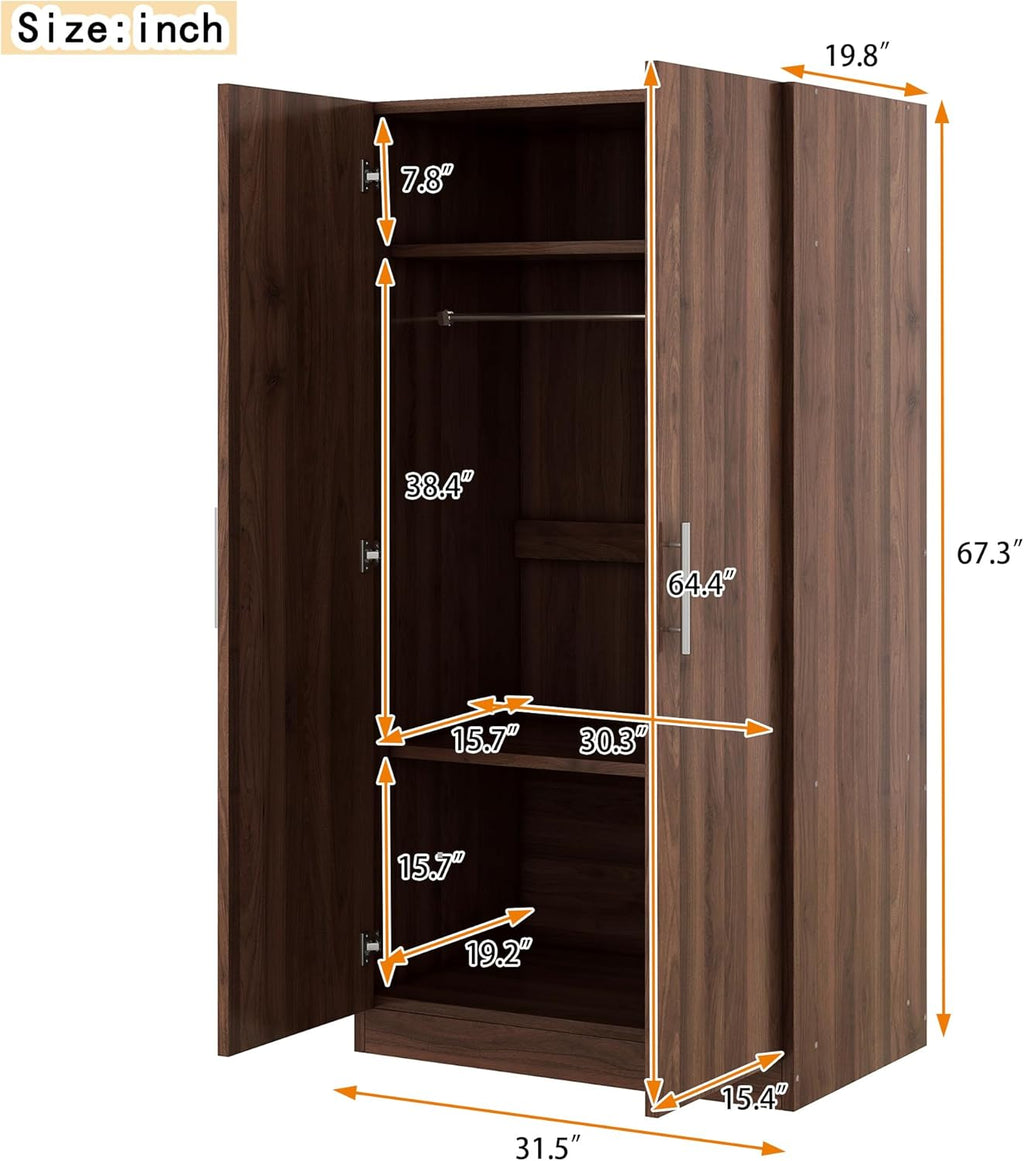 2-Door Wooden Wardrobe Armoire with 3 Storage Shelves F118250