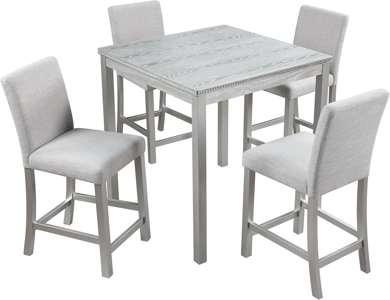 Acacia Wood Counter Height Dining Table Set with 4 Upholstered Chairs, Grey H9064