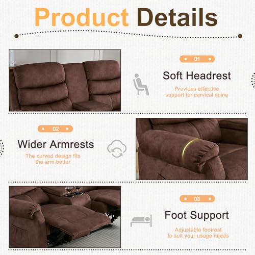 65.7" Manual Loveseat Recliner with Storage Console, Grey Linen G3610