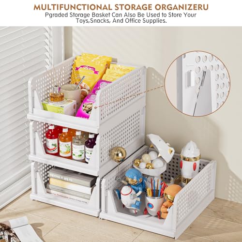 SNSLXH 5 Pack Stackable Closet Storage Basket, Foldable Closet Organizer, White W8950