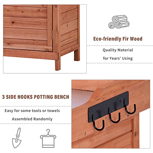 Merax 66" Outdoor Farmhouse Wooden Potting Bench Table with 2 Drawers and Cabinet, Brown U7933