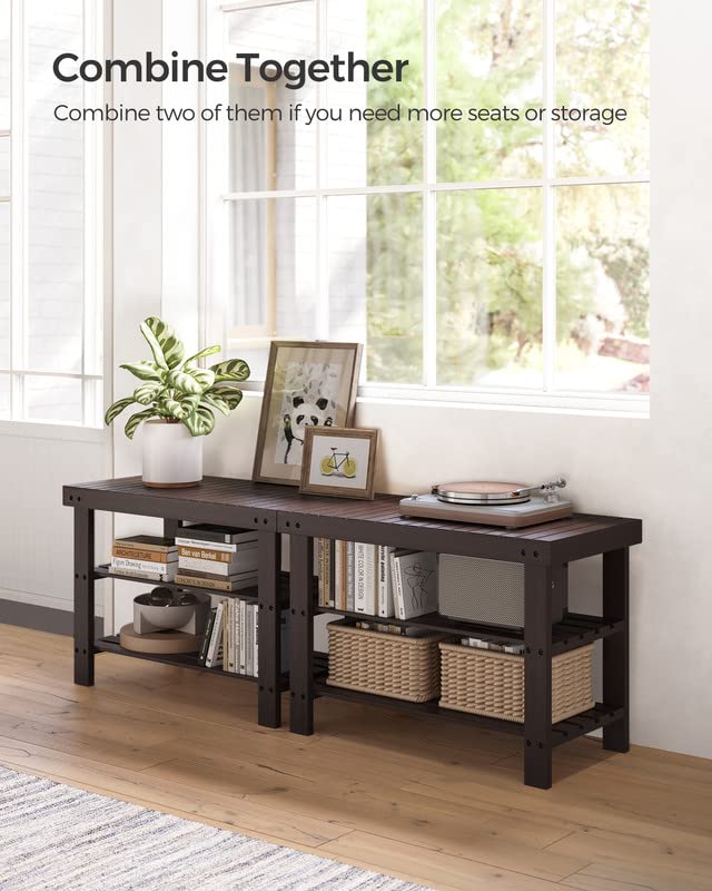 SONGMICS 3-Tier Bamboo Shoe Rack Bench, Entryway Storage, Ink Black X802