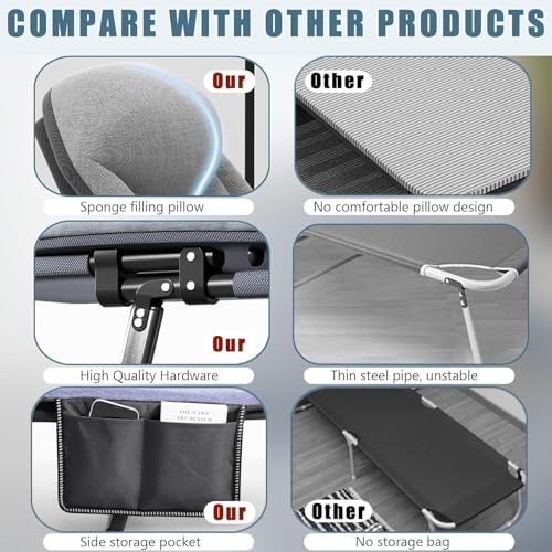 Foldable Camping Cot for Adults with Pillow, Portable Folding Bed, Heavy Duty, Grey K475115