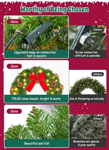 24 Inch Prelit Christmas Wreath with LED Lights for Front Door B9710