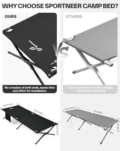 Sportneer Camping Cot, Portable Military Cot for Adults, Heavy Duty Folding Bed, Supports 330 Lbs F424597