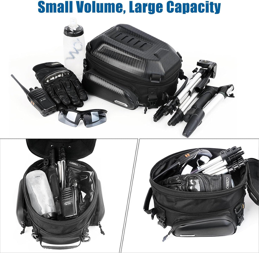 HUNTVP Motorcycle Tail Bag Waterproof Expandable 12L-18L with Rain Cover, Black D5159