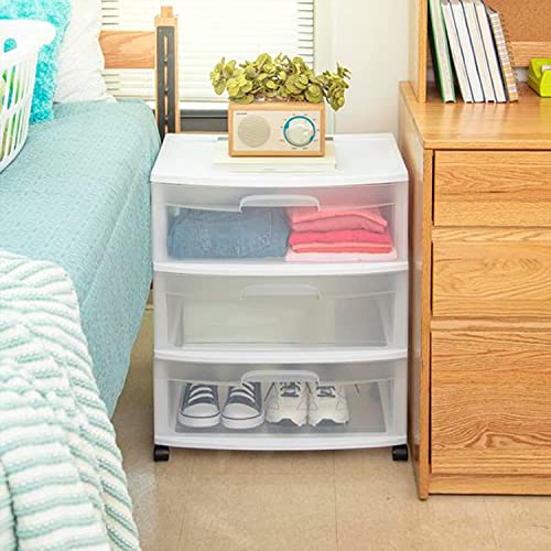 Plastic Storage Drawer Cart with 3 Clear Drawers, White Y574