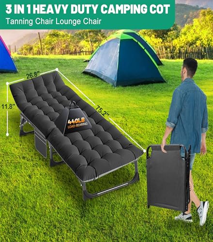 ABORON Oversized Folding Camping Cot for Adults, Double Layer 1200D, with Mat & Carrying Bag S2407