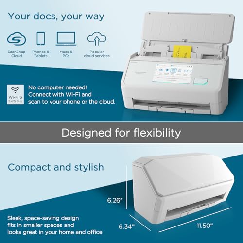 ScanSnap iX2500 Wireless and USB Document Scanner with Touchscreen, 100 Page ADF, White P500137