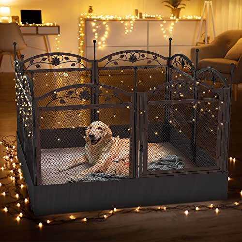 BingoPaw Dog Whelping Box Fence Metal Playpen with Waterproof Pad E92403