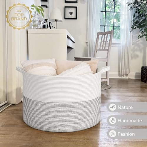 INDRESSME Large Cotton Rope Storage Basket with Handles, 90L Grey R37552
