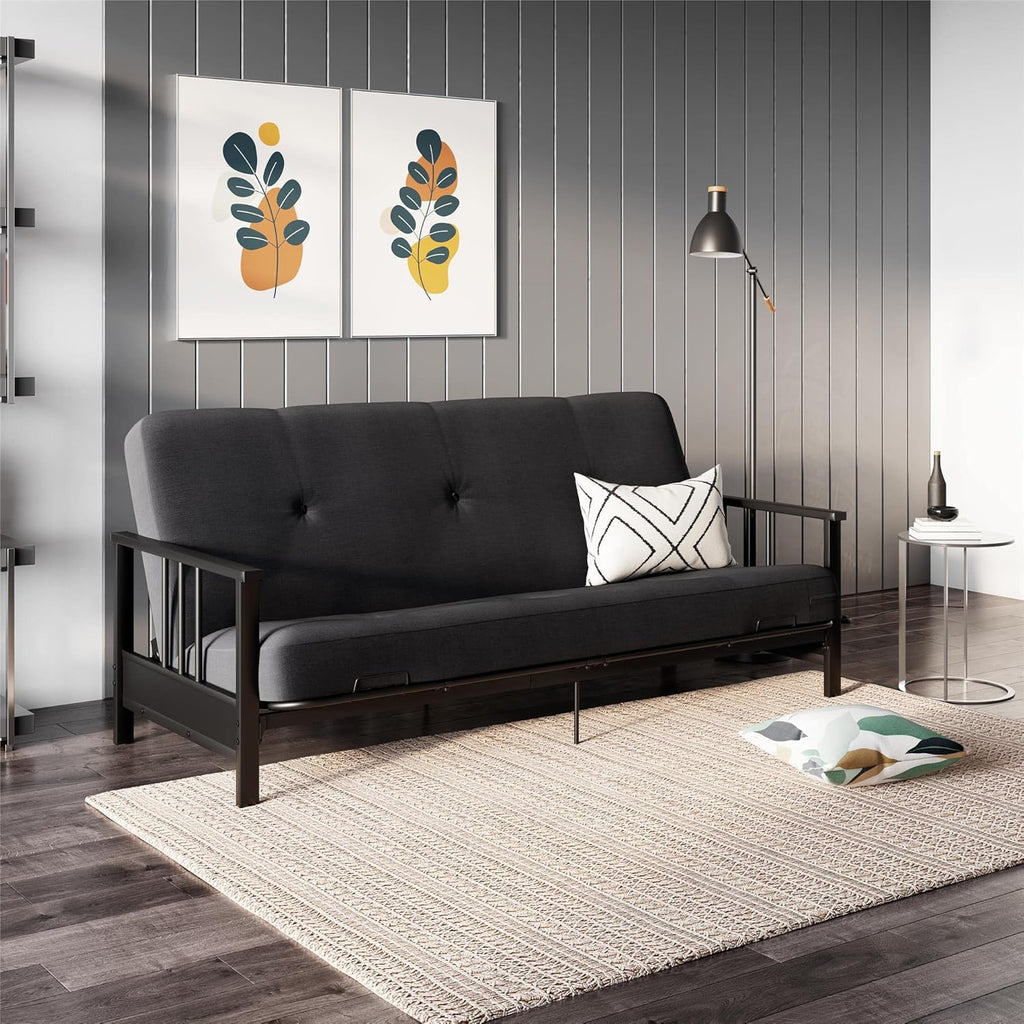 REALROOMS Bretta Contemporary Black Metal Arm Futon Frame D627