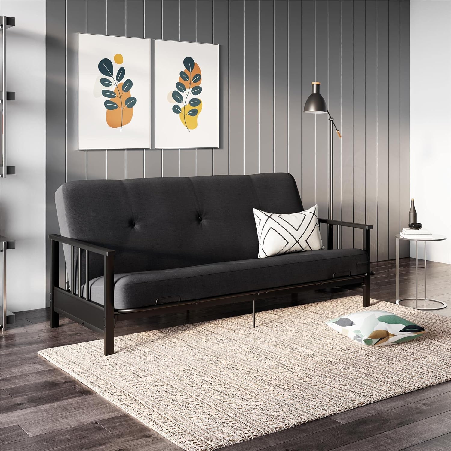 REALROOMS Bretta Contemporary Black Metal Arm Futon Frame D627