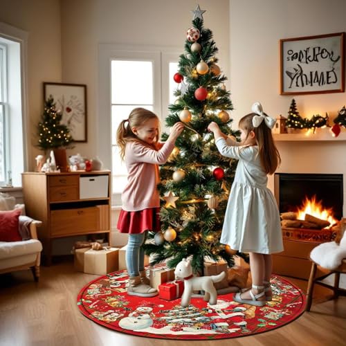 Christmas Tree Skirt 36 Inch with Snowman Reindeer Santa Snowflake L183244