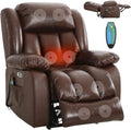 Genuine Leather Infinite Position Dual Motor Large Power Lift Chair Recliner for Elderly with Massage and Heating Lay Flat Electric Power Lift Recliner(Black)