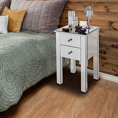 Mirrored Nightstand with 3 Drawers, Silver M18693