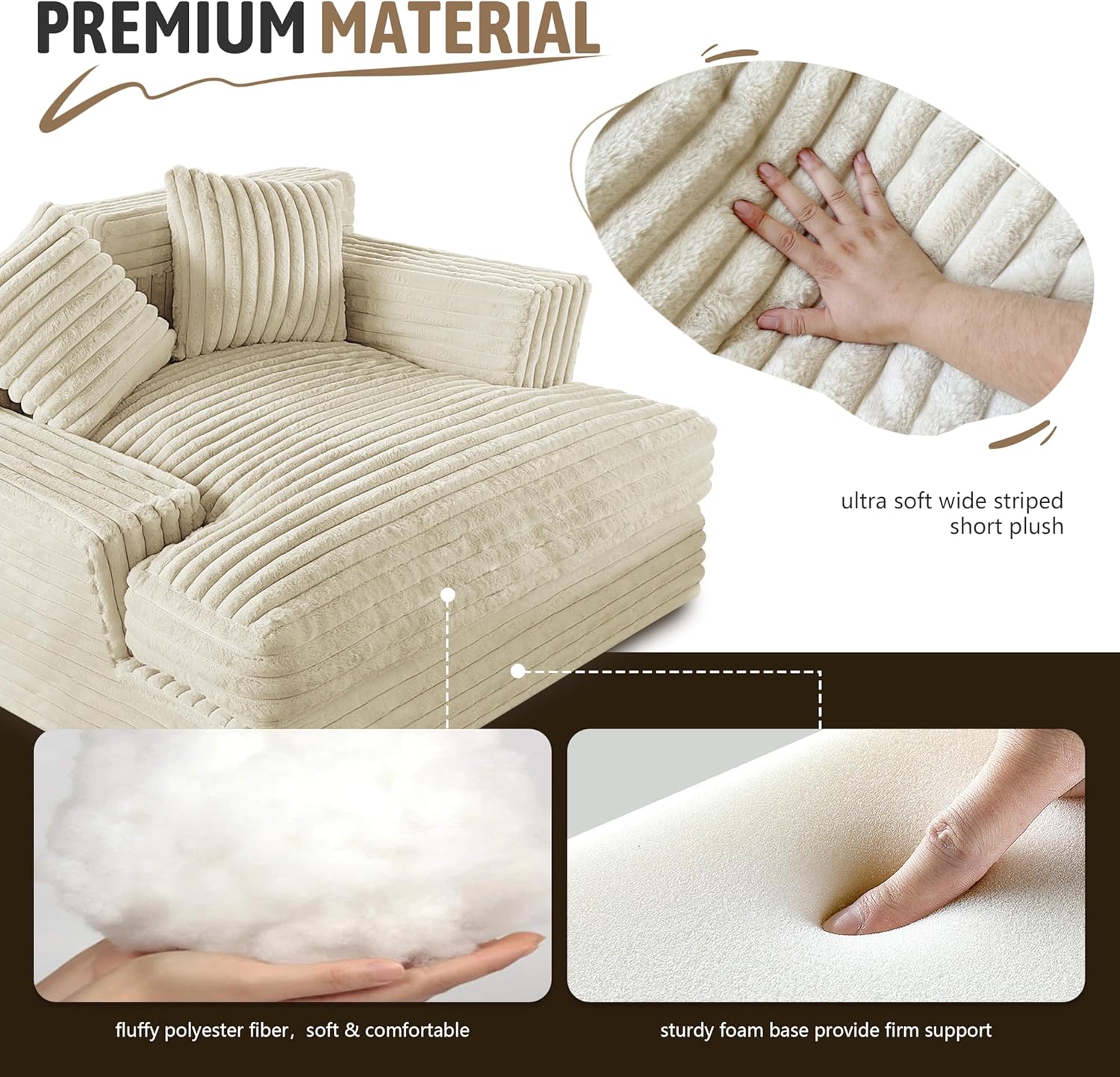 Oversized Chaise Lounge Sofa with 2 Throw Pillows S781613