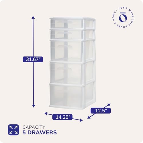 HOMZ Drawer Tower 5-Tier Clear Plastic Storage Organizer Black Frame V824