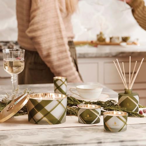 Thymes Frasier Fir Candle – Frosted Plaid Jar – Scented Holiday Candle (6.5 oz) D710