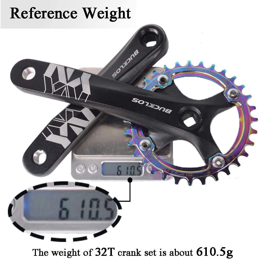 BUCKLOS 104 BCD Mountain Bike Single Speed Crankset 170mm with 30T Chainring, Yellow Pedals Y989